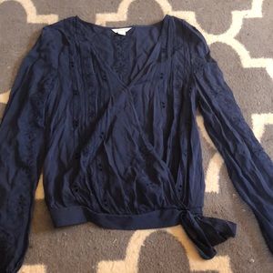 Navy cropped Eyelet Blouse